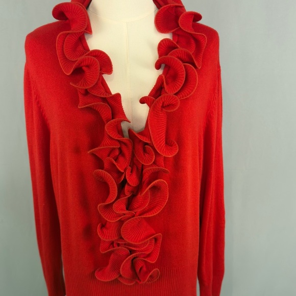 Elegant Red Ruffle Sweater Perfect For The Upcoming Holiday Season - Picture 5 of 5